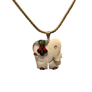 Ivory Color Elephant Pendant with Cloisonné and gemstone